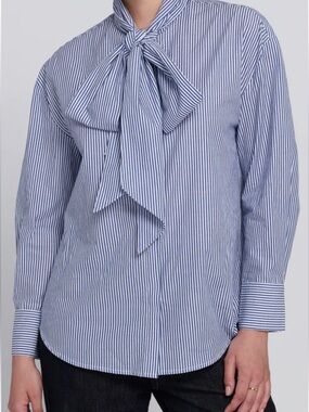 Ralph Lauren Sport Striped Blue Tie-Neck Blouse; Size 4